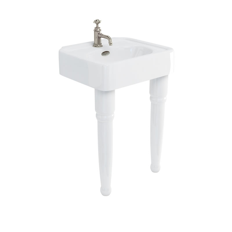Arcade 600mm basin with nickel overflow & ceramic console legs 